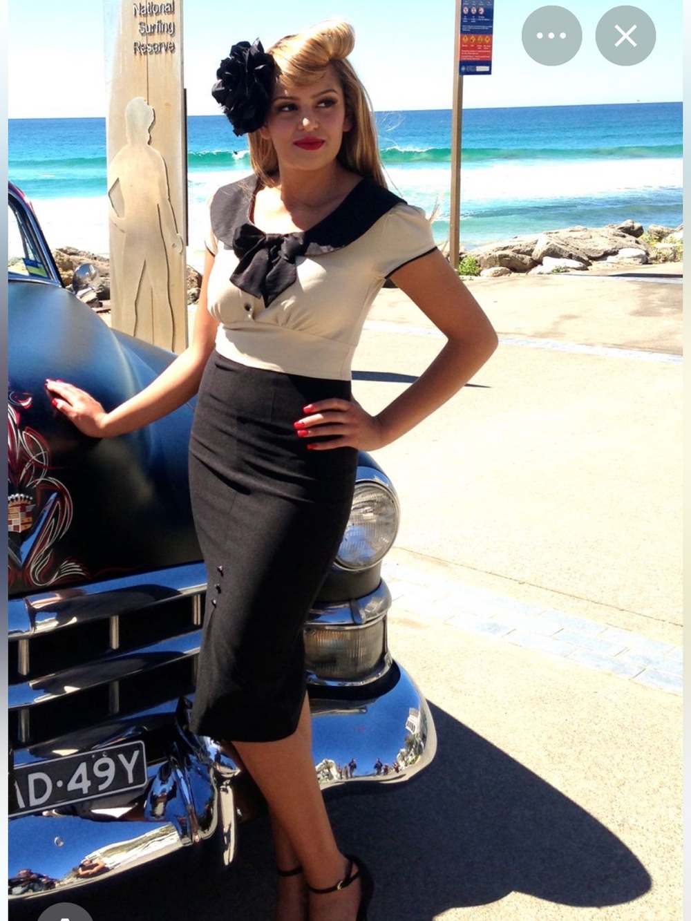 Stop Staring! Olivia Midi Dress Tan/Beige Black Wiggle Pinup Retro Rockabilly